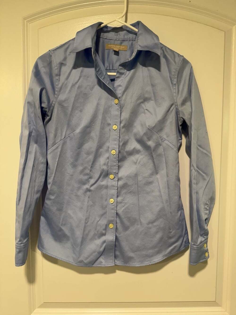 Light Blue Fitted Button Down Shirt Non Iron Preppy Office Siren Petite 2P
